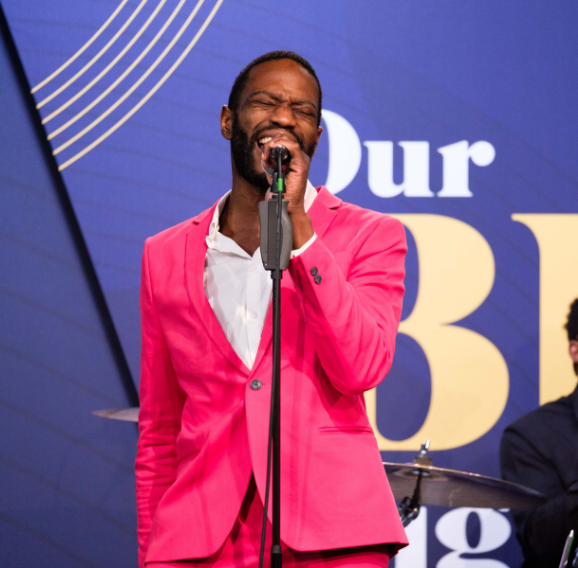 A man singing as part of the Nationwide Our Big Night In Awards.