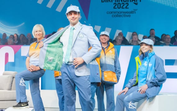 Shot of the male uniform at the Birmingham 2022 Commonwealth Games Volunteer Orientation Broadcast.