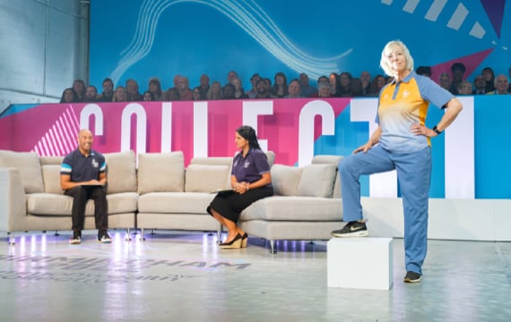 Shot of the female uniform at the Birmingham 2022 Commonwealth Games Volunteer Orientation Broadcast.