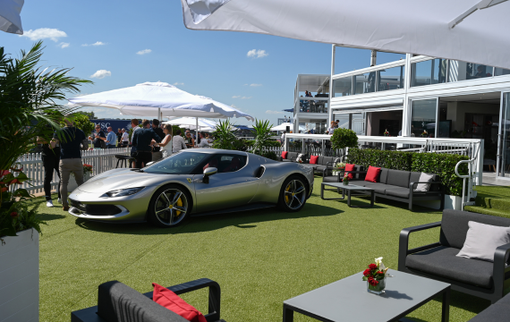 Shot of Ferrari car outside Casa Ferarri