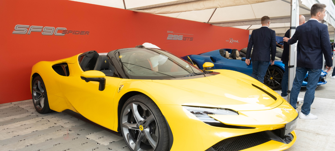 Shot of a Ferrari car at Goodwood Festival of Speed