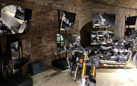 Shot of the mirrors DRPG designed for the Triumph Chrome Collection launch event and films