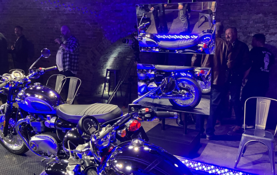 Shot of the mirrors DRPG designed for the Triumph Chrome Collection launch event and films