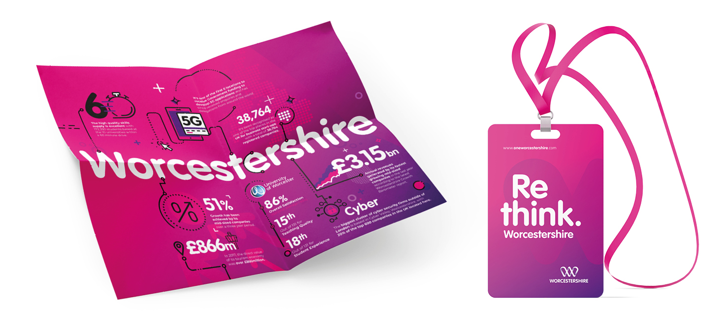 Images of One Worcestershire rebranded leaflet and lanyard