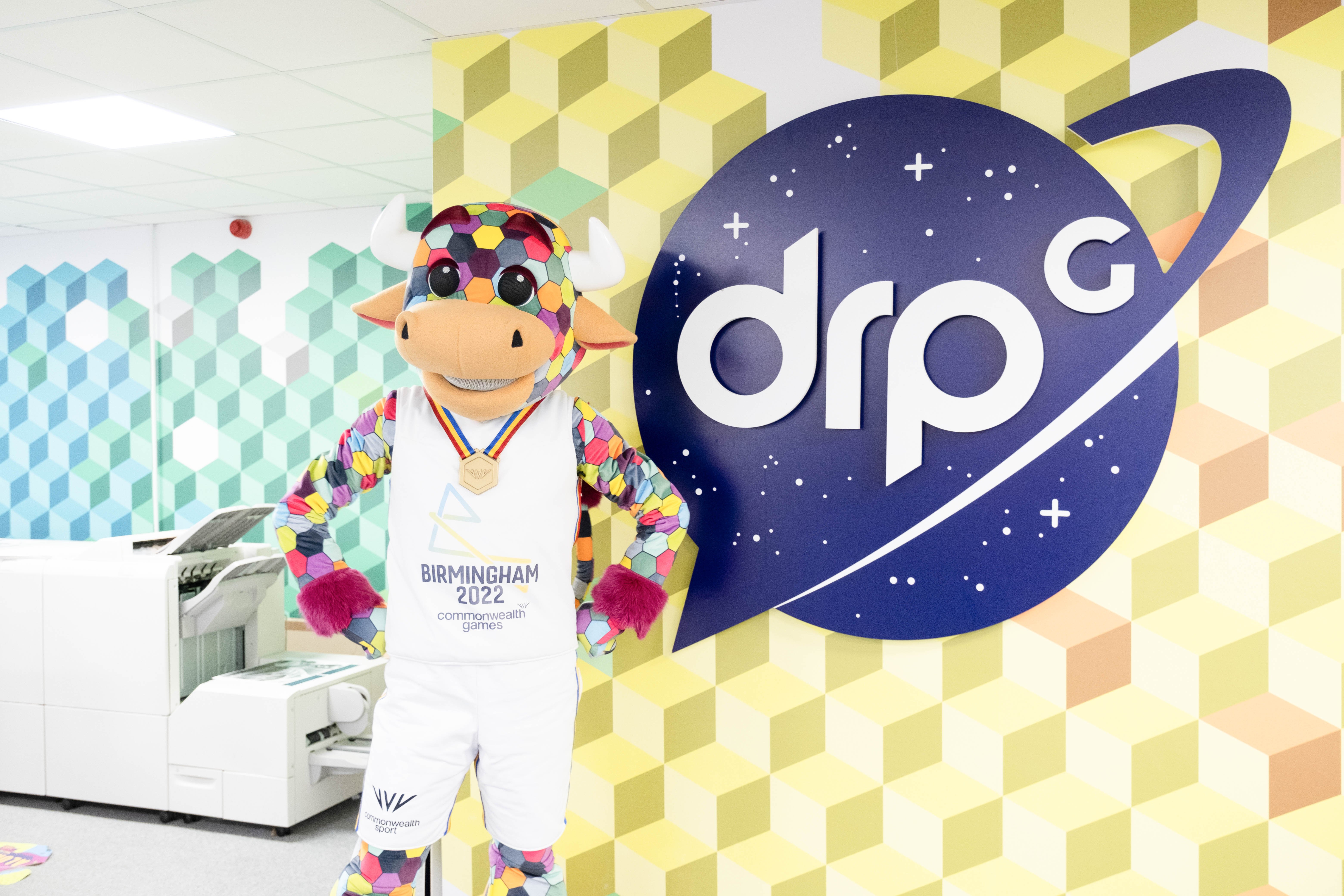 Shot of Billy the Bull from Birmingham 2022 Commonwealth Games at the DRPG offices.