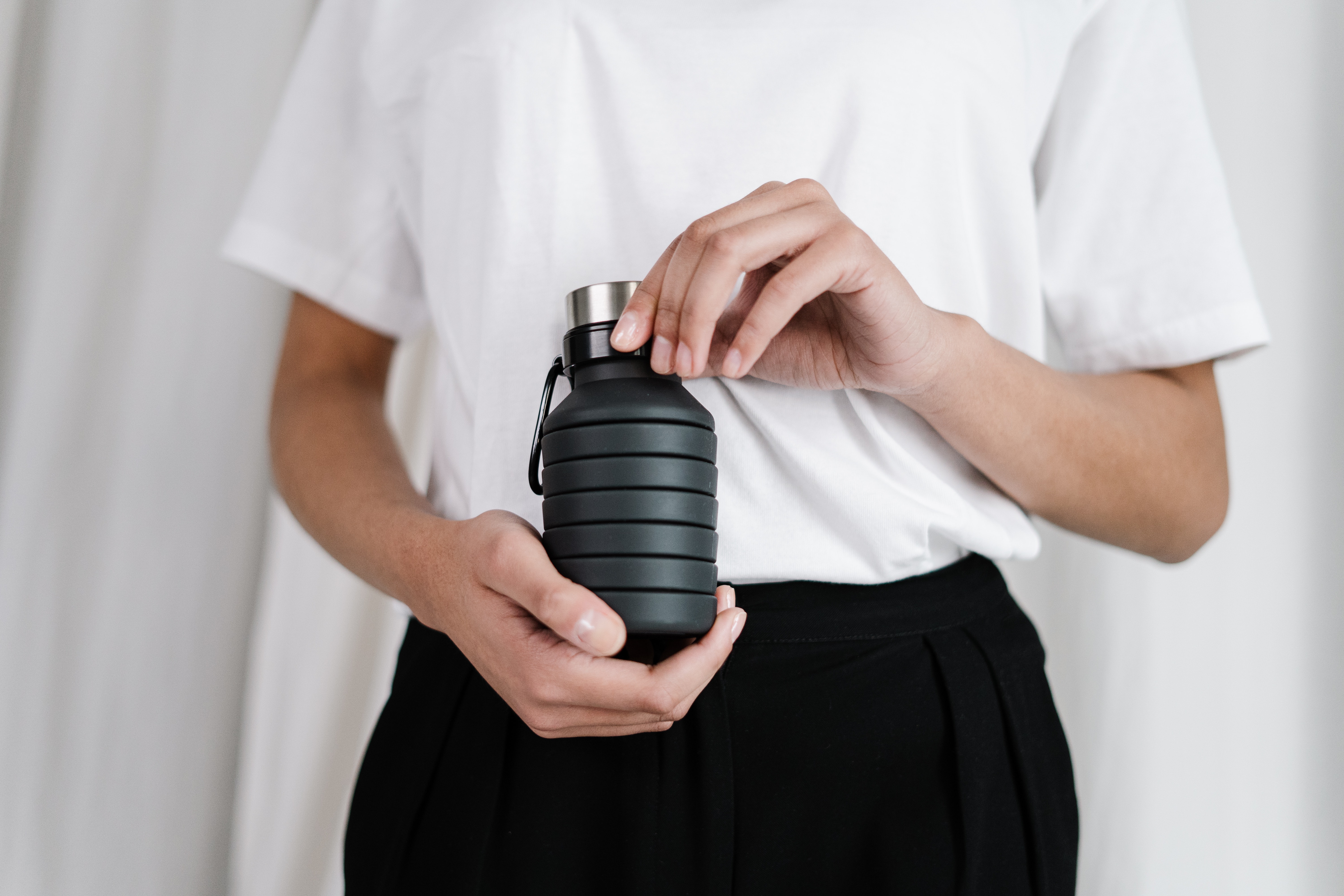 Stock image of a reusable water bottle.