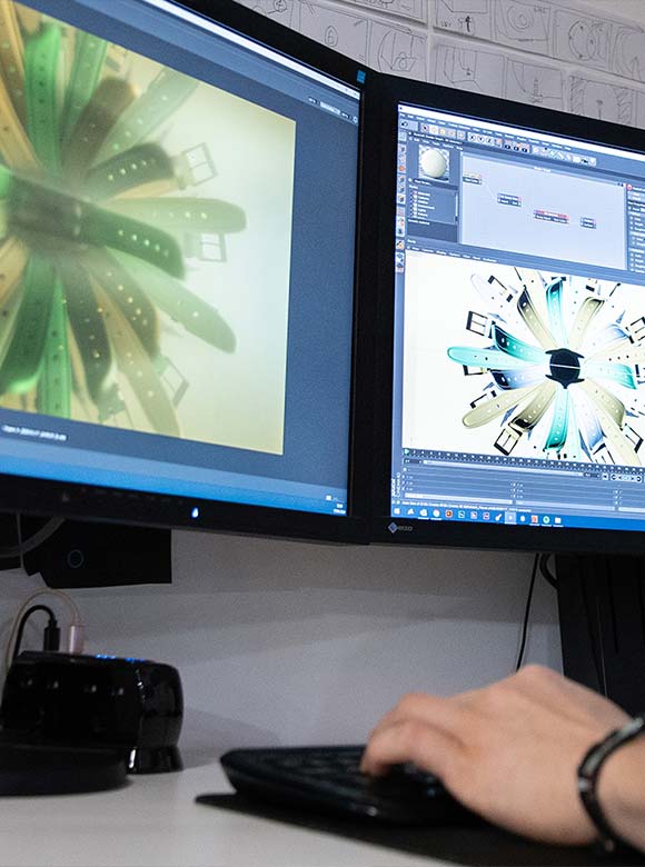 A DRPG colleague working on a piece of Motion graphics work involving watch straps